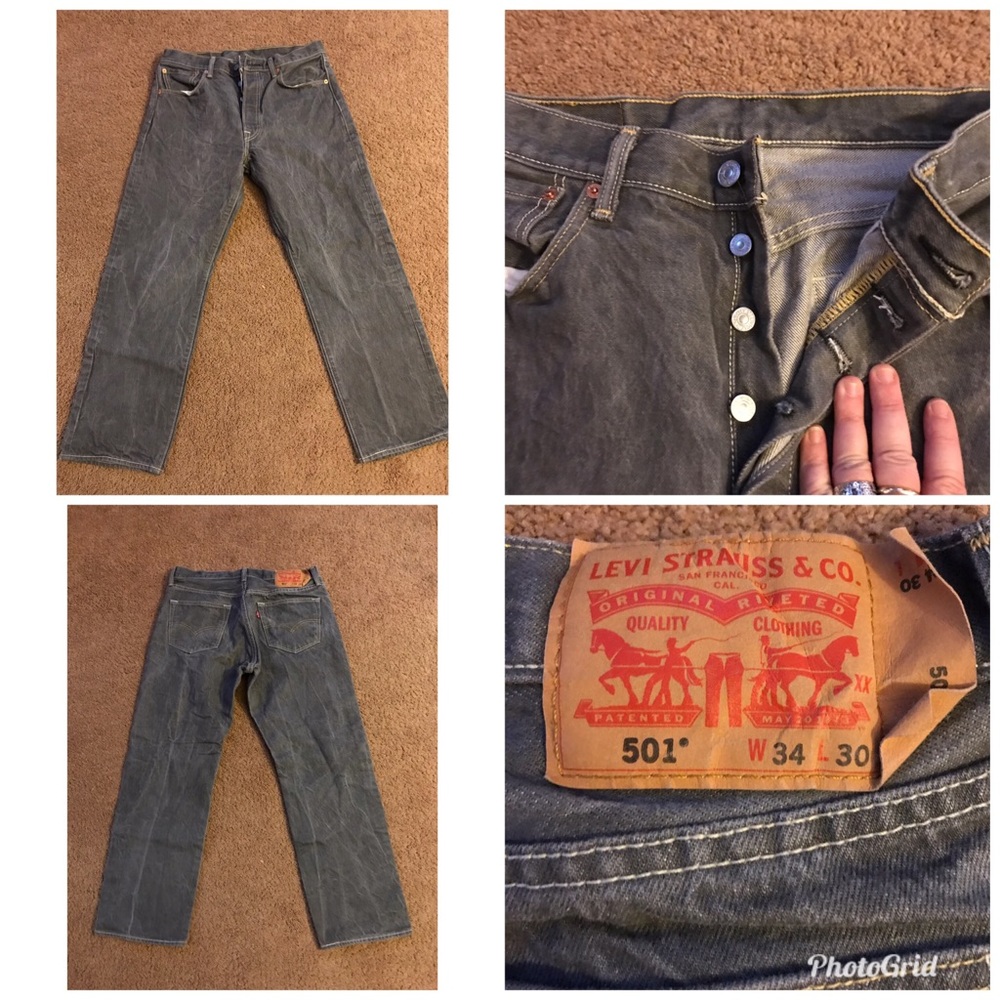 Men’s Levi jeans. Gray button fly
